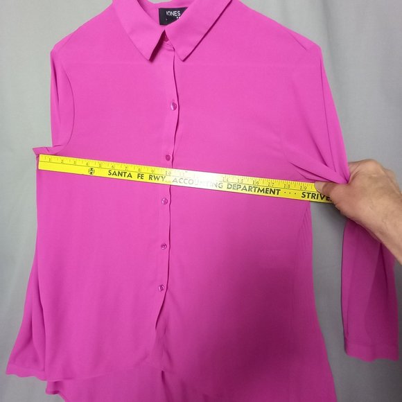Jones New York Signature Pink Ruched Back Long Sleeve Button Up Women's Blouse S - Picture 3 of 12